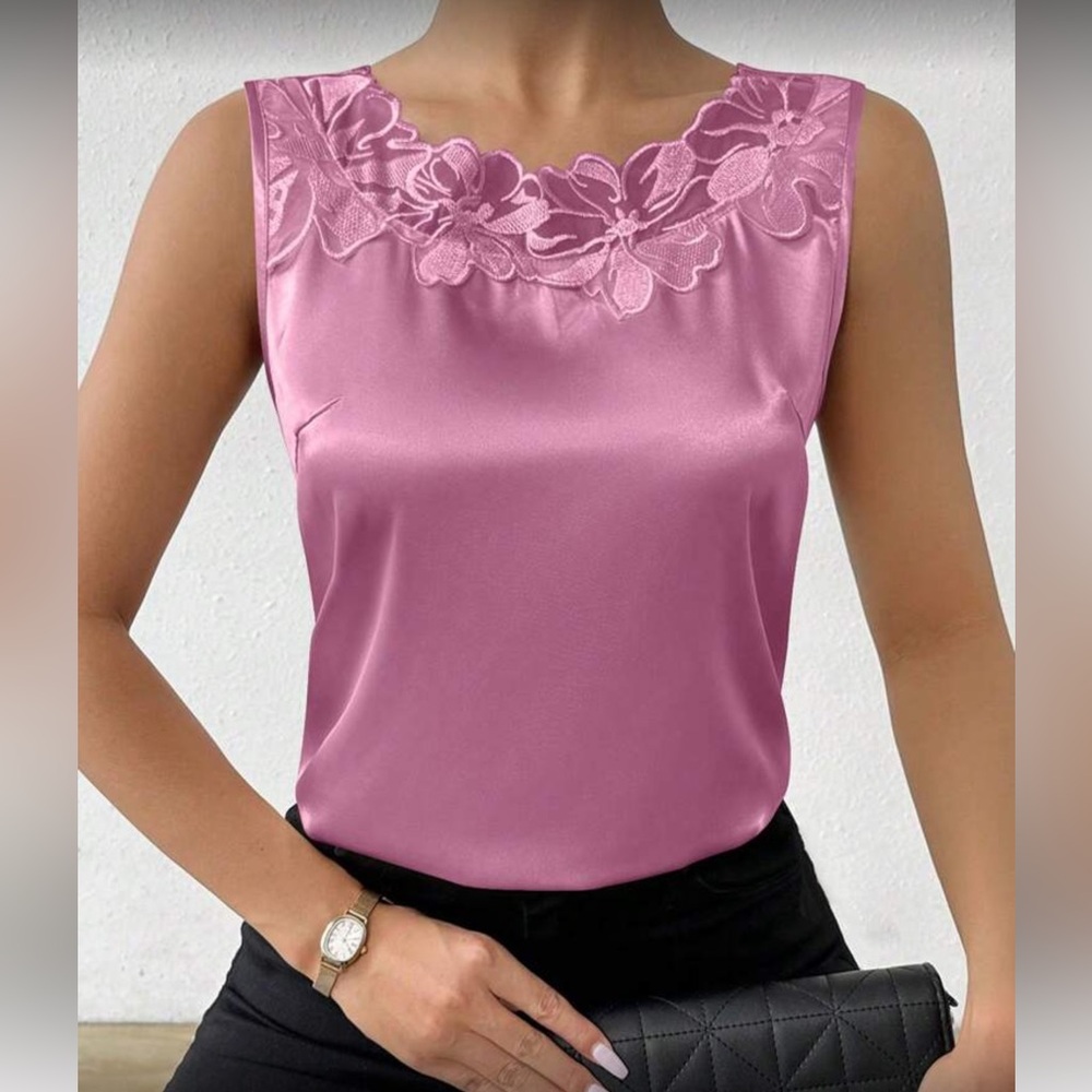 Elegant Pink Floral Lace Women's Top